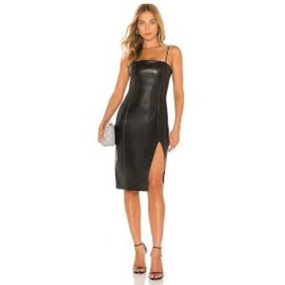 U-91. Susana Monaco Faux Leather Thin Strap Square Neck Dress Black